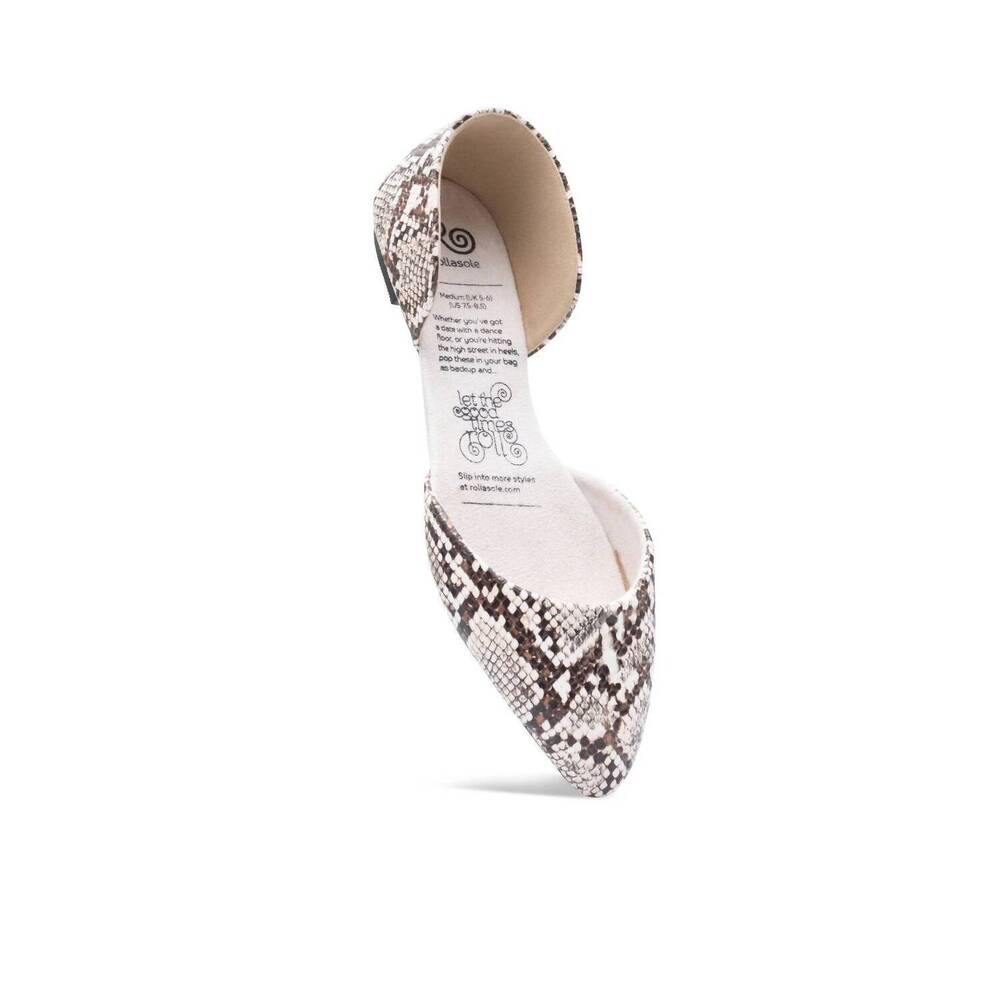 NEW ROLLASOLE women's snake charmer python print d'orsay flats in black /white